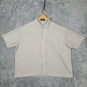 Vintage Alan Stuart Button Down Shirt Mens 3X Tan Short Sleeve Textured Knit USA